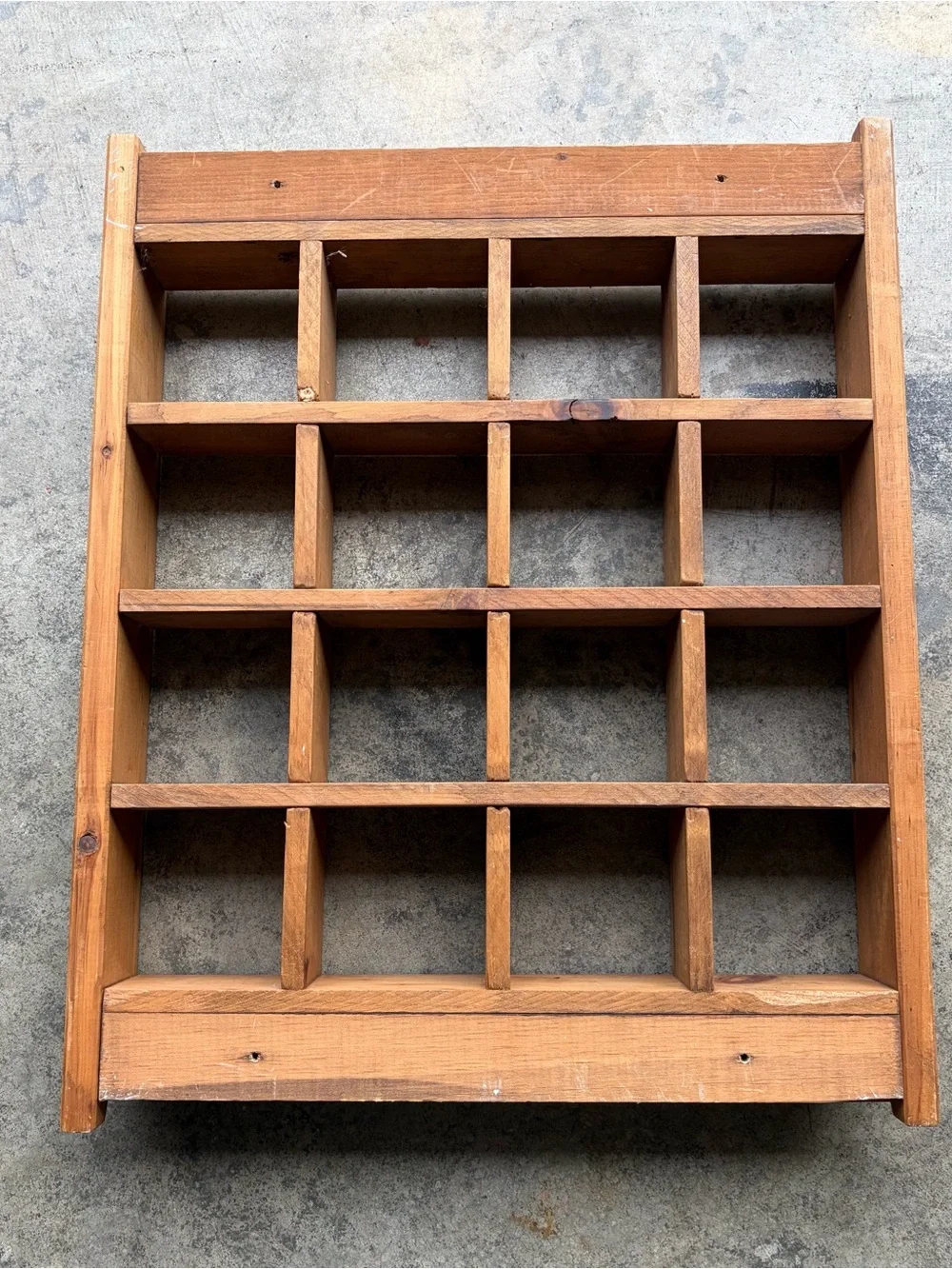 Vintage 80s Country Wooden Shadow Box Wall Shelf 16 Trinket Display Rack Hearts